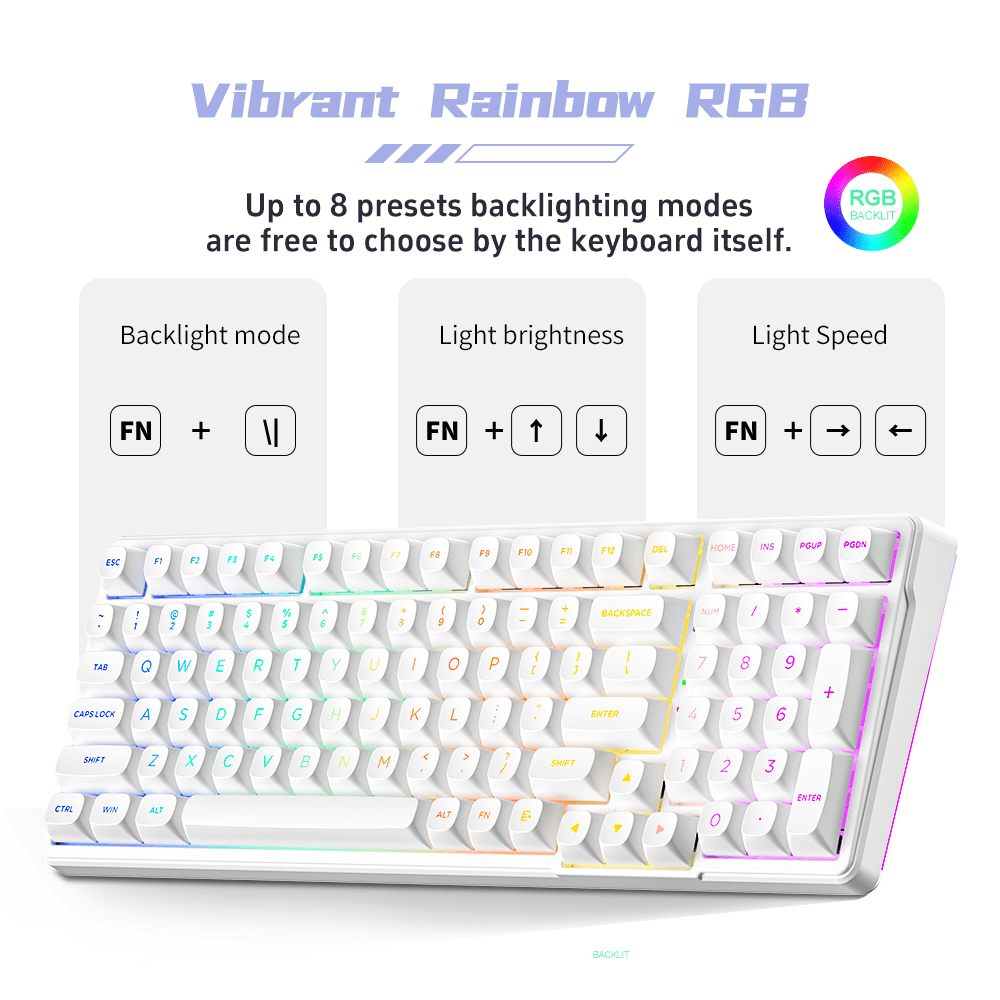 FURYCUBE Wired Gaming Keyboard with Rainbow Backlighting, Portable Black Design, Suitable for Office Use - 99 Keys, External Computer Keyboard, Ergonomic Design, Multimedia Knob, Spherical Keycaps, Suitable for Gamers and Office Workers