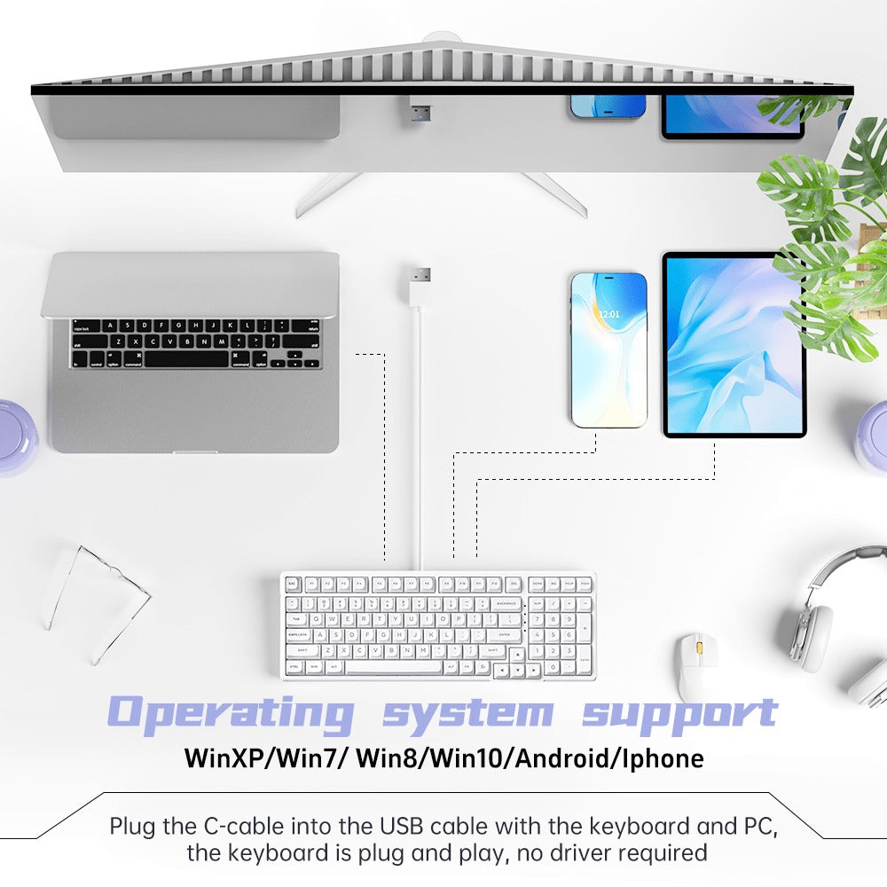 FURYCUBE Wired Gaming Keyboard with Rainbow Backlighting, Portable Black Design, Suitable for Office Use - 99 Keys, External Computer Keyboard, Ergonomic Design, Multimedia Knob, Spherical Keycaps, Suitable for Gamers and Office Workers