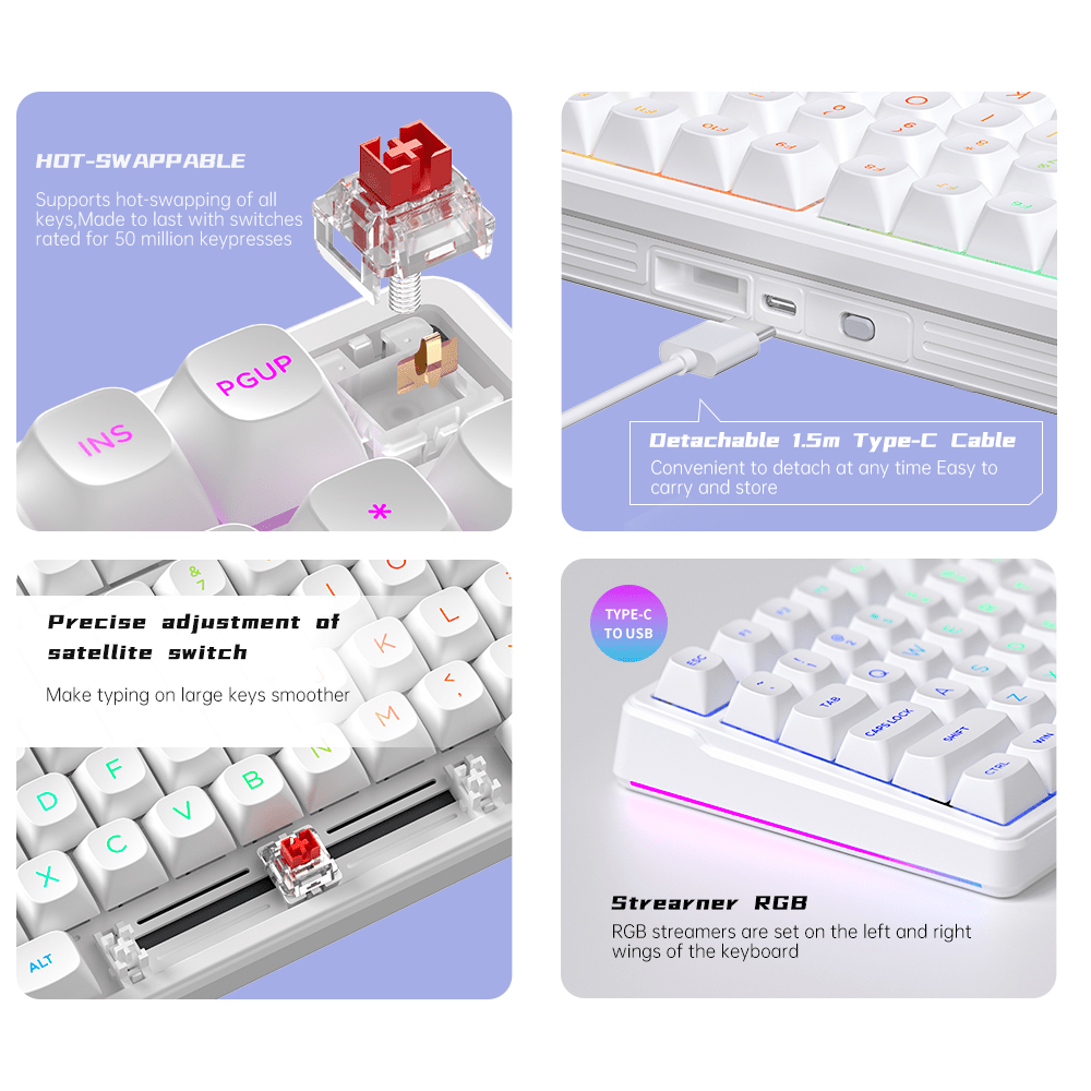 FURYCUBE Wired Gaming Keyboard with Rainbow Backlighting, Portable Black Design, Suitable for Office Use - 99 Keys, External Computer Keyboard, Ergonomic Design, Multimedia Knob, Spherical Keycaps, Suitable for Gamers and Office Workers