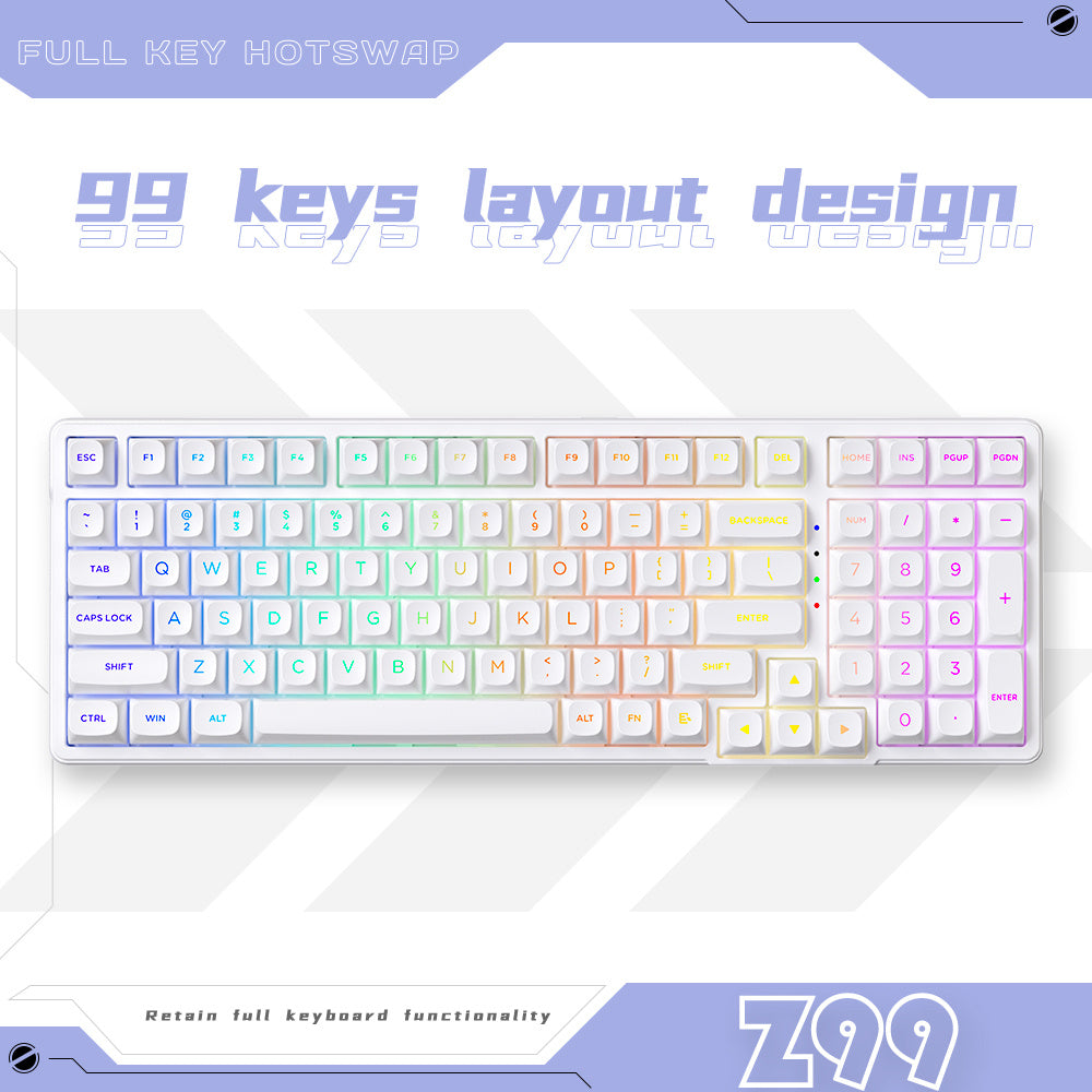 FURYCUBE Wired Gaming Keyboard with Rainbow Backlighting, Portable Black Design, Suitable for Office Use - 99 Keys, External Computer Keyboard, Ergonomic Design, Multimedia Knob, Spherical Keycaps, Suitable for Gamers and Office Workers