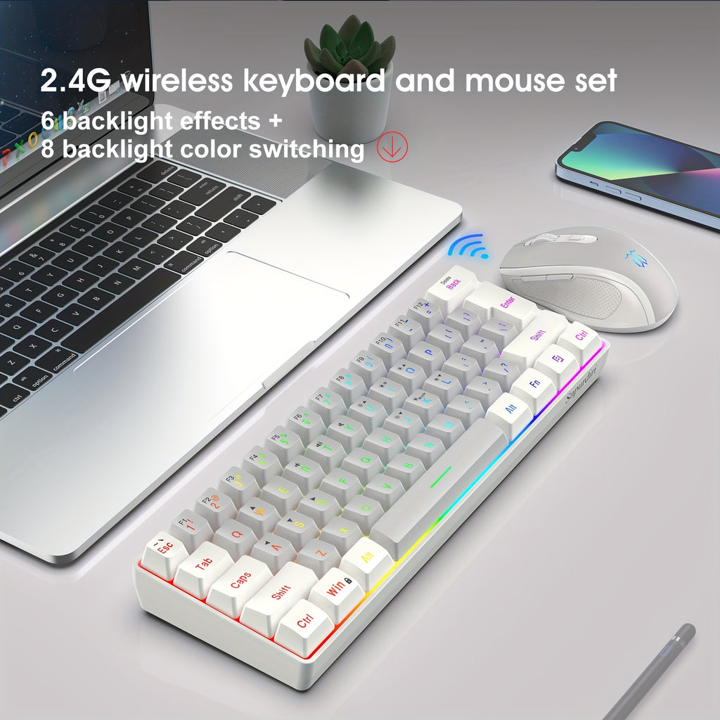 Snpurdiri'S 60% Wireless Gaming Keyboard Features RGB Lighting And Comes with a 2.4G Wireless Mouse. It Includes a Compact Mechanical Touch Keyboard with an Ergonomic Design And Is Rechargeable