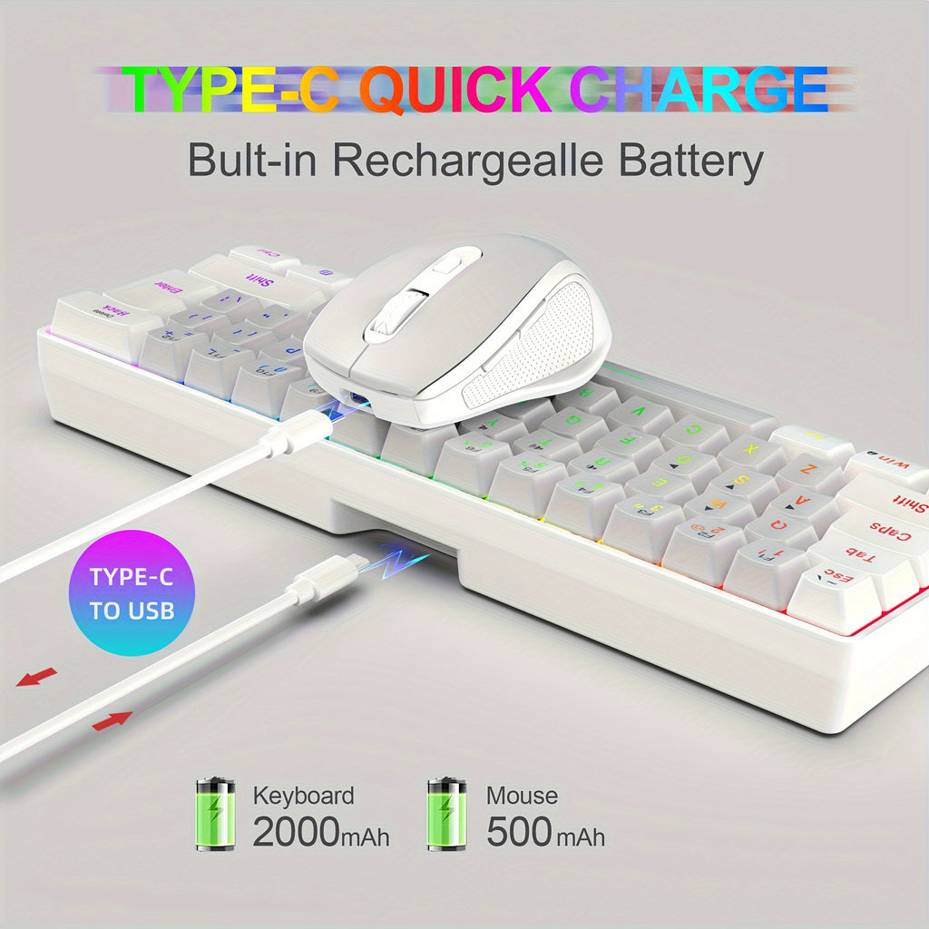 Snpurdiri'S 60% Wireless Gaming Keyboard Features RGB Lighting And Comes with a 2.4G Wireless Mouse. It Includes a Compact Mechanical Touch Keyboard with an Ergonomic Design And Is Rechargeable