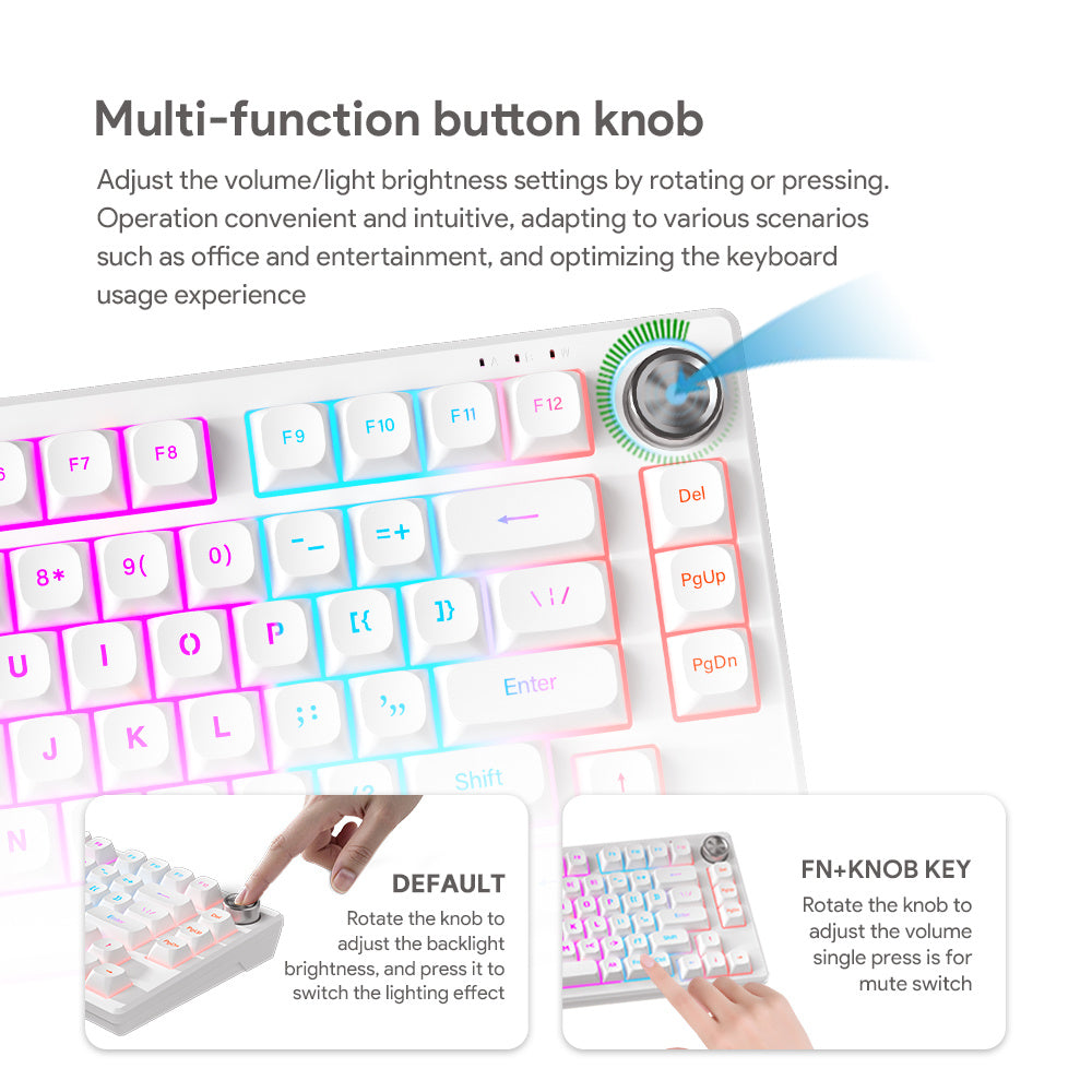 FURYCUBE IP75 Sealed Mechanical Keyboard with Knob, 75% USB-C Gaming Keyboard, Five-Layer Thickened Padding, RGB Lighting, 5000Mah Battery, Hot-Swappable Side-Printed PBT Keycaps (Black Gradient) Holiday Gift